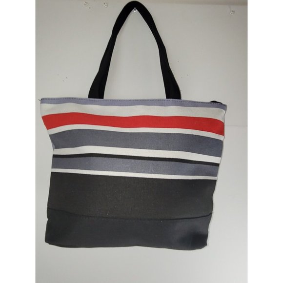 Shoppers Tote Bag Stripe Multicolor Black Red Shoulder BEACH Bag - Stylish - Picture 11 of 12